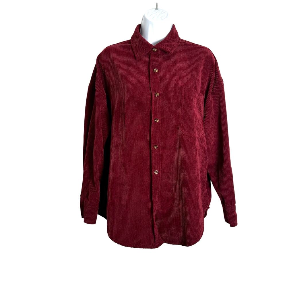 Corduroy Shacket Womens S Oversized Burgundy Soft Button Up Long Sleeve Comfort